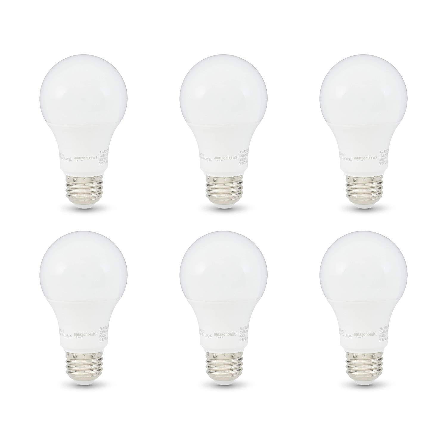 Amazon Basics 60W Equivalent, Soft White, Dimmable, 10,000 Hour Lifetime, A19 LED Light Bulb | 6-Pack
