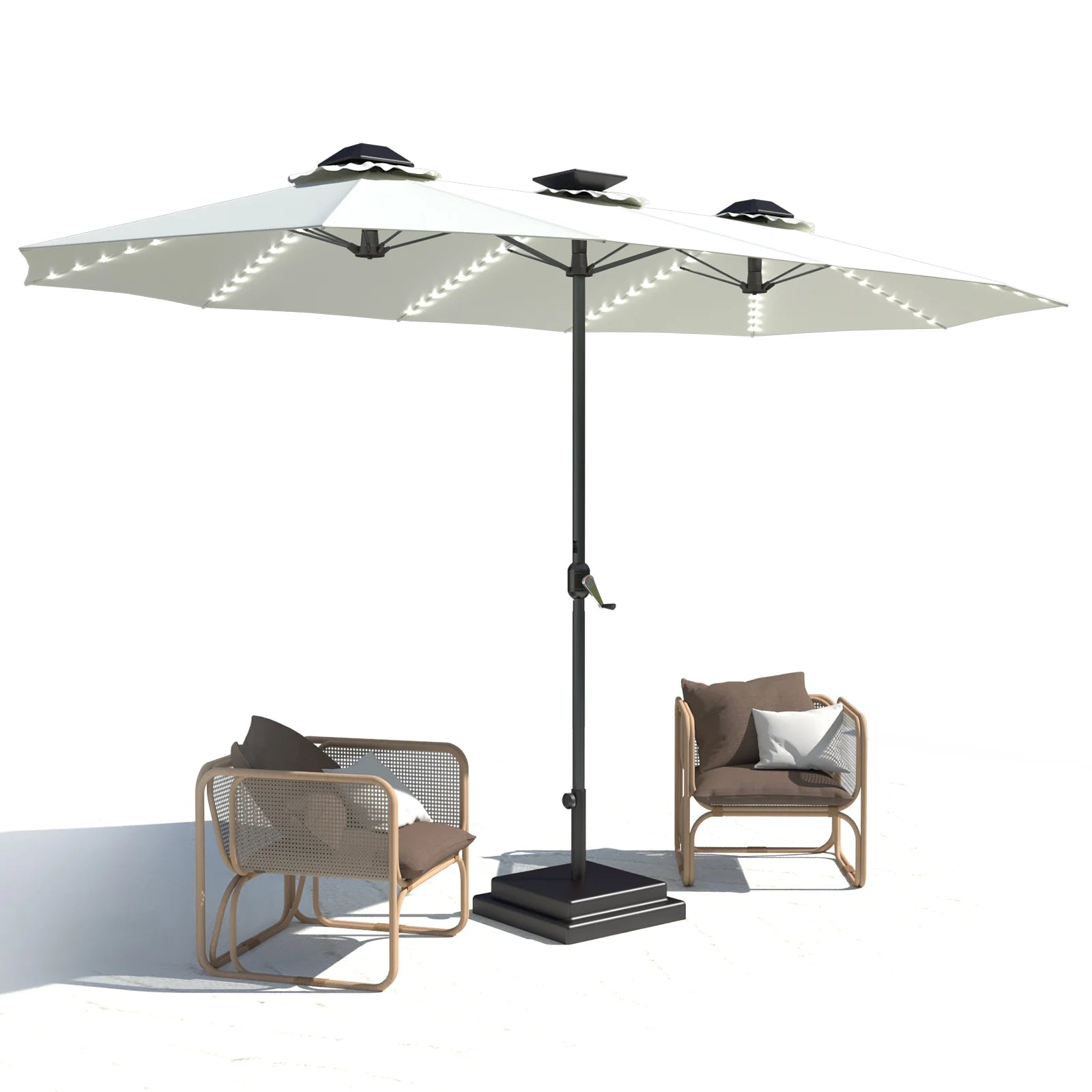 AECOJOY 15ft Patio Double-Sided Umbrella, 156 PCS Solar LED Light Outdoor Large Umbrella, Ivory