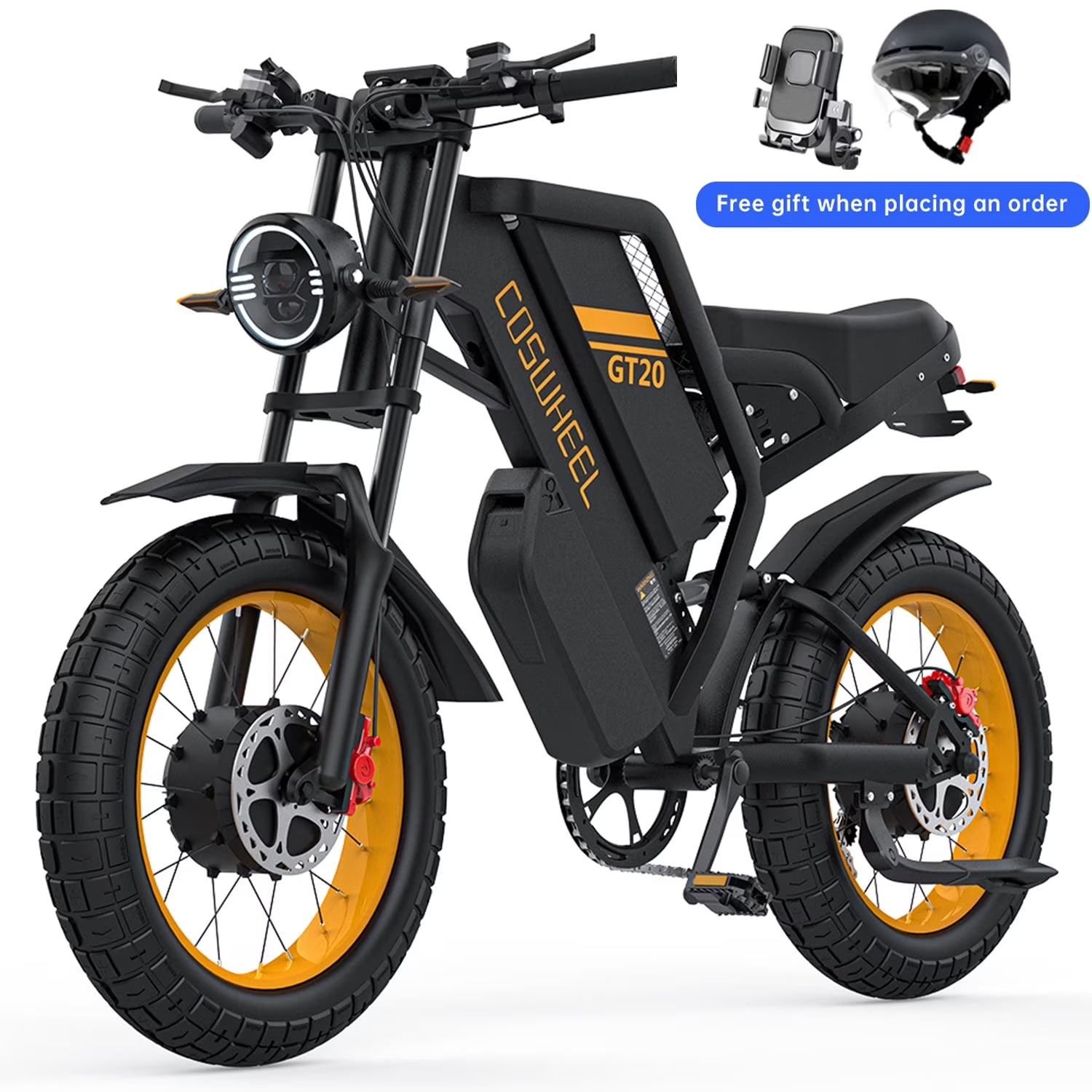 COSWHE GT20 Electric Bike for Adults, Electric Dirt Bike with 1500W Motor 48V/25ah Removable Battery, up to 31MPH & 93 Miles, Electric Motorcycle with 7 - Speed, 20" x 4.0 Fat Tire Ebikes for Adults