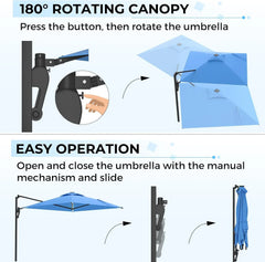 AECOJOY 10FT Large Patio Umbrella with Solar Lights, Rectangle Wall Mounted Outdoor Patio Umbrella, Blue
