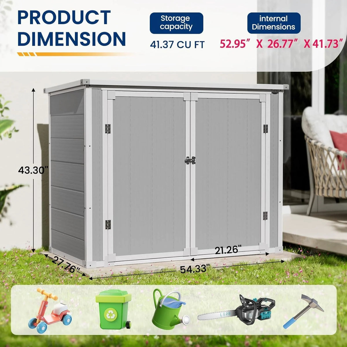 ELPOSUN Outdoor Storage Shed 6x4.5 Ft, Resin Outside Sheds & Outdoor Storage Plastic for Trash Can, Bike, Lawnmower, Generator, Tool Shed with Lockable Door for Backyard, Lawn, Patio, Grey & White