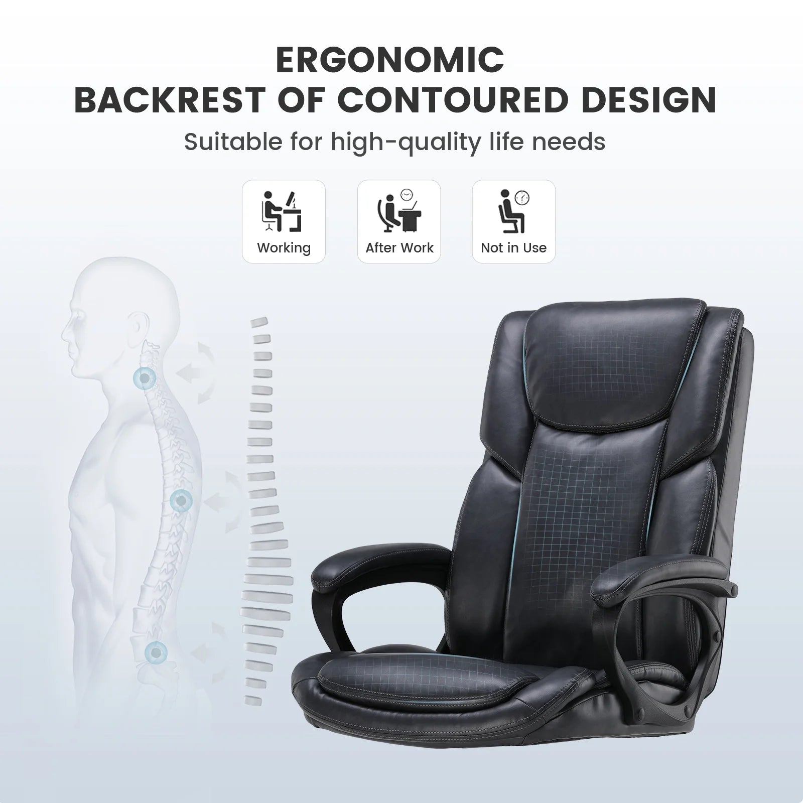Mainstays Executive Ergonomic High Back Leather Home Office Desk Chair, Black