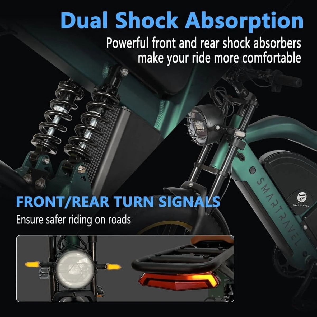 3000W(Peak) Motor 35MPH SMARTRAVEL ST202 Electric Dirt Bike for Adults, 52V50AH Dual Battery Ebike, 92+ Miles Range, 20" Motorcycle Tire UL2849 Certified, Full Suspension