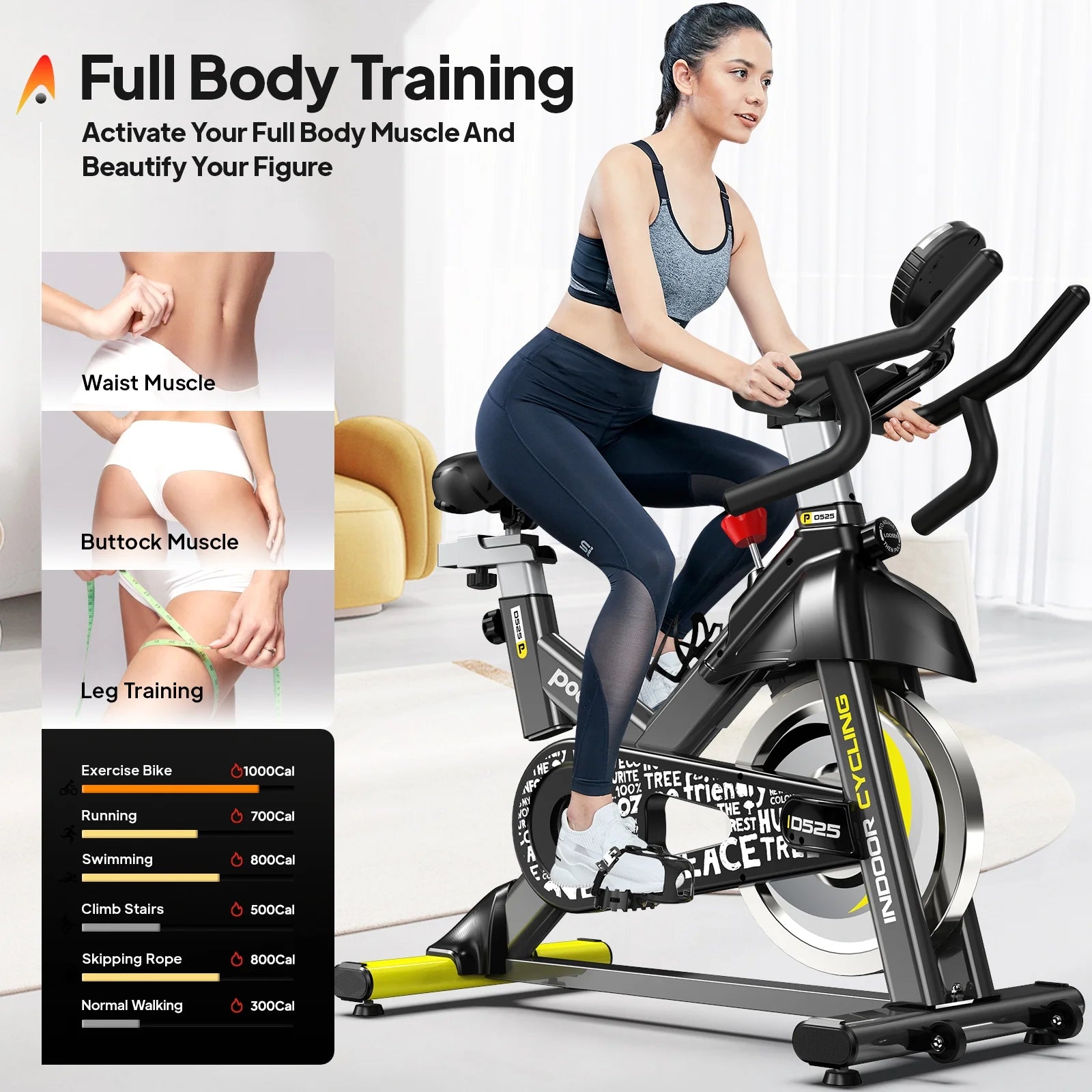 Pooboo Stationary Exercise Bike Indoor Cycling Bike Cycle Bicycle Adjustable Resistance for Home Office Cardio Workout Machine Max Weight 350 lb