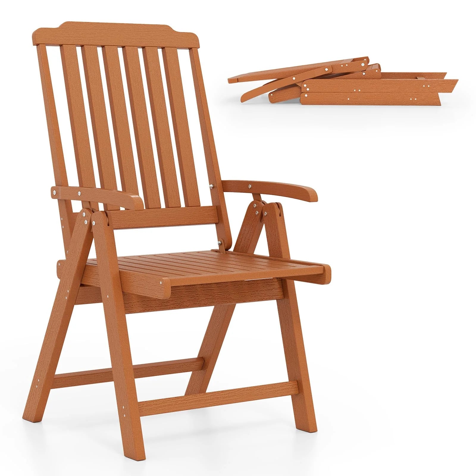 Tangkula Foldable Patio Chair All-Weather HDPE Outdoor Dining Chair with Armrest