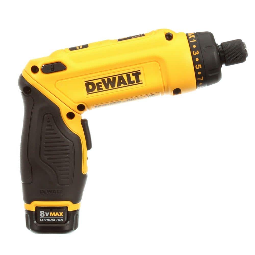 8V MAX Cordless Gyroscopic Screwdriver with Adjustable Handle. (2) 1.0Ah Batteries. Charger. and Bag DCF680N2