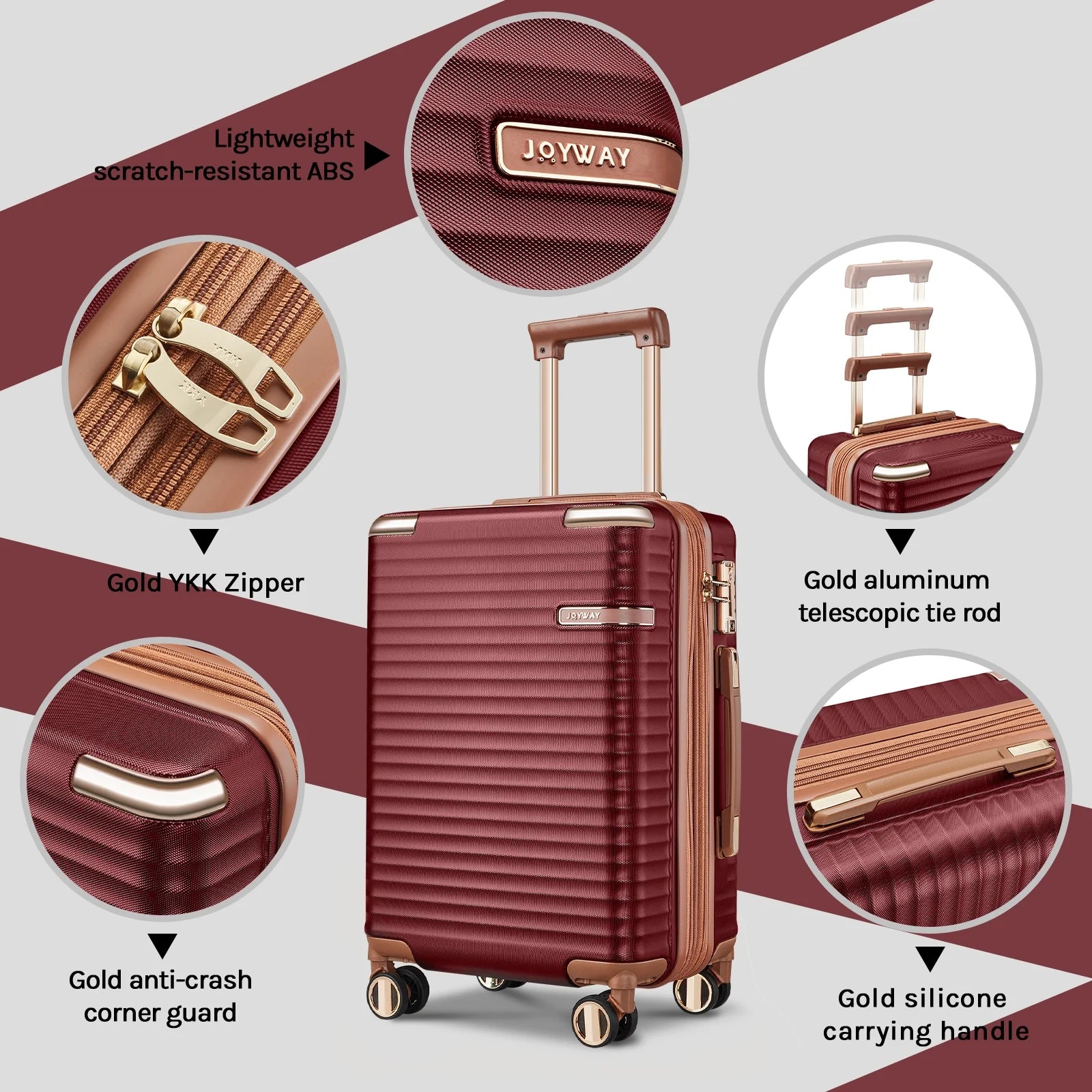 Joyway 3 - Piece Carry - on Luggage Set with Swivel TSA Lock and Leather Carry Bag