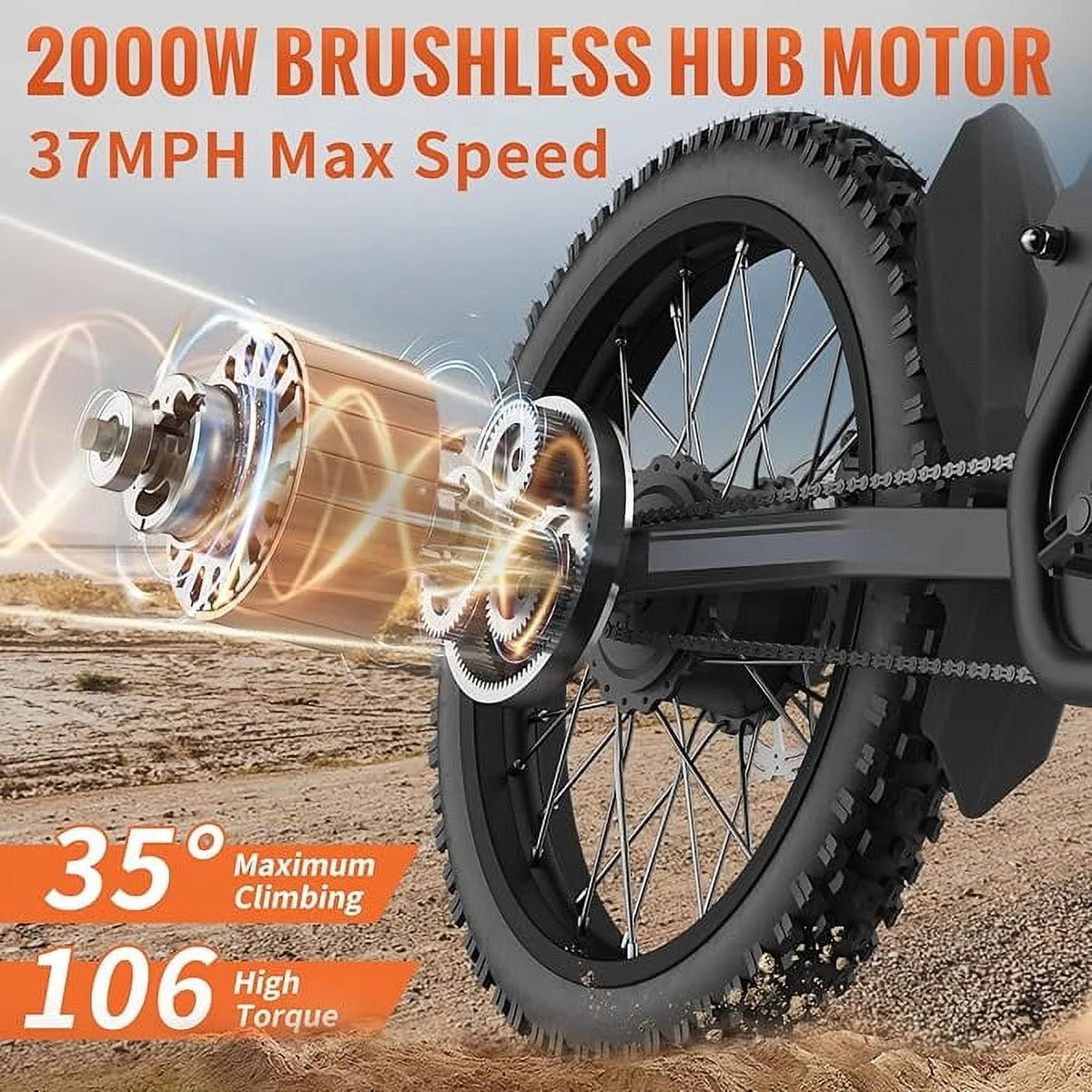 2000W Electric Dirt Bike for Adults Ridingtimes GT73 UL2849, Brushless Hub Motor, 18.2ah*2 Electric Bike with 25\ Tires Digital Screen Carbon Steel