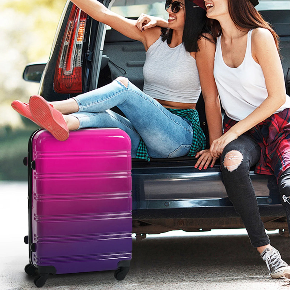 3 Piece Luggage Sets, Hard Shell Suitcase 20/24/28 in with TSA Lock and Spinner Wheels, Expandable Lightweight Travel Luggage for Men Women, Multicolor Purple