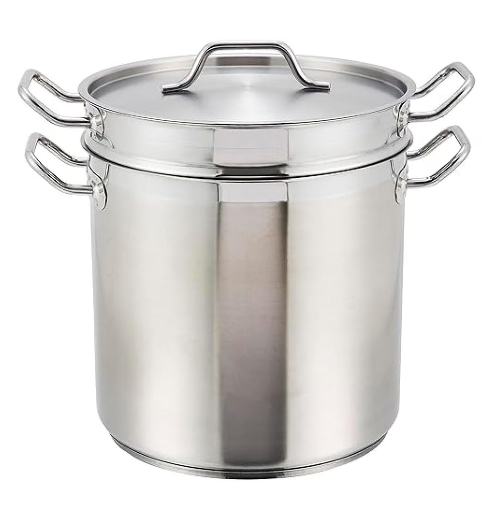 Winware Stainless Steel 8 Quart Double Boiler with Lid - Heavy Duty Encapsulated Bottom - Commercial Grade - Professional Cookware for Melting Chocolate, Sauces & More
