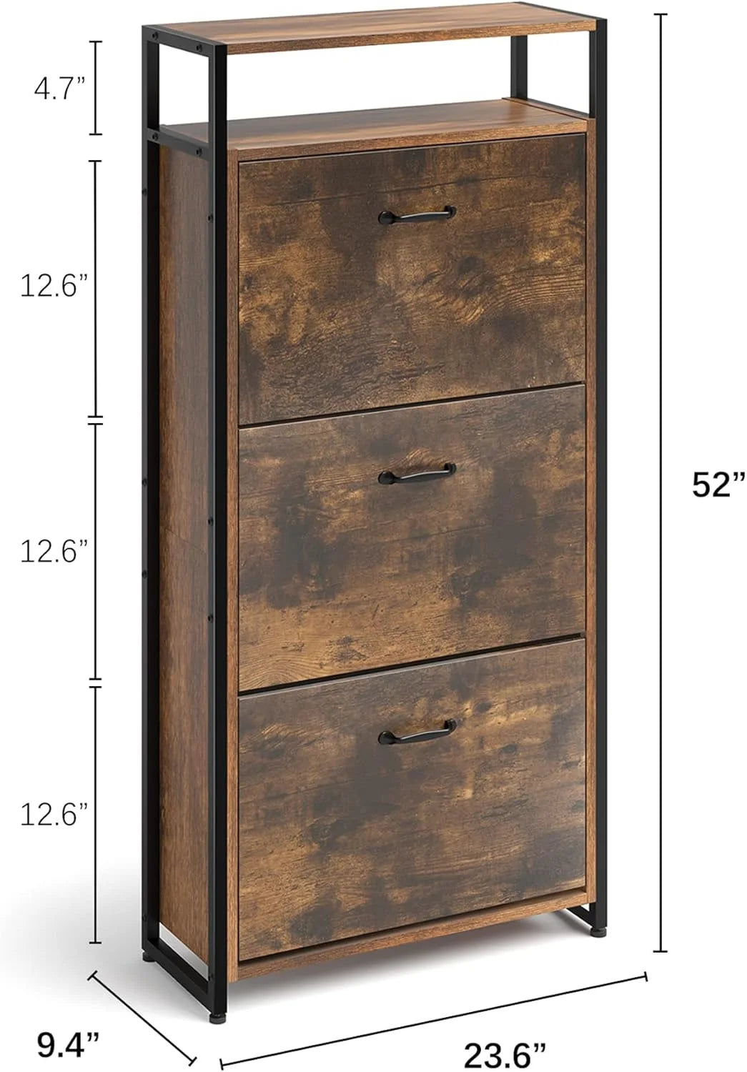 HAIOOU Shoe Storage Cabinet, Wood Shoe Cabinet with Adjustable Shelf for Entryway with 3 Flip Drawers, Rustic Brown
