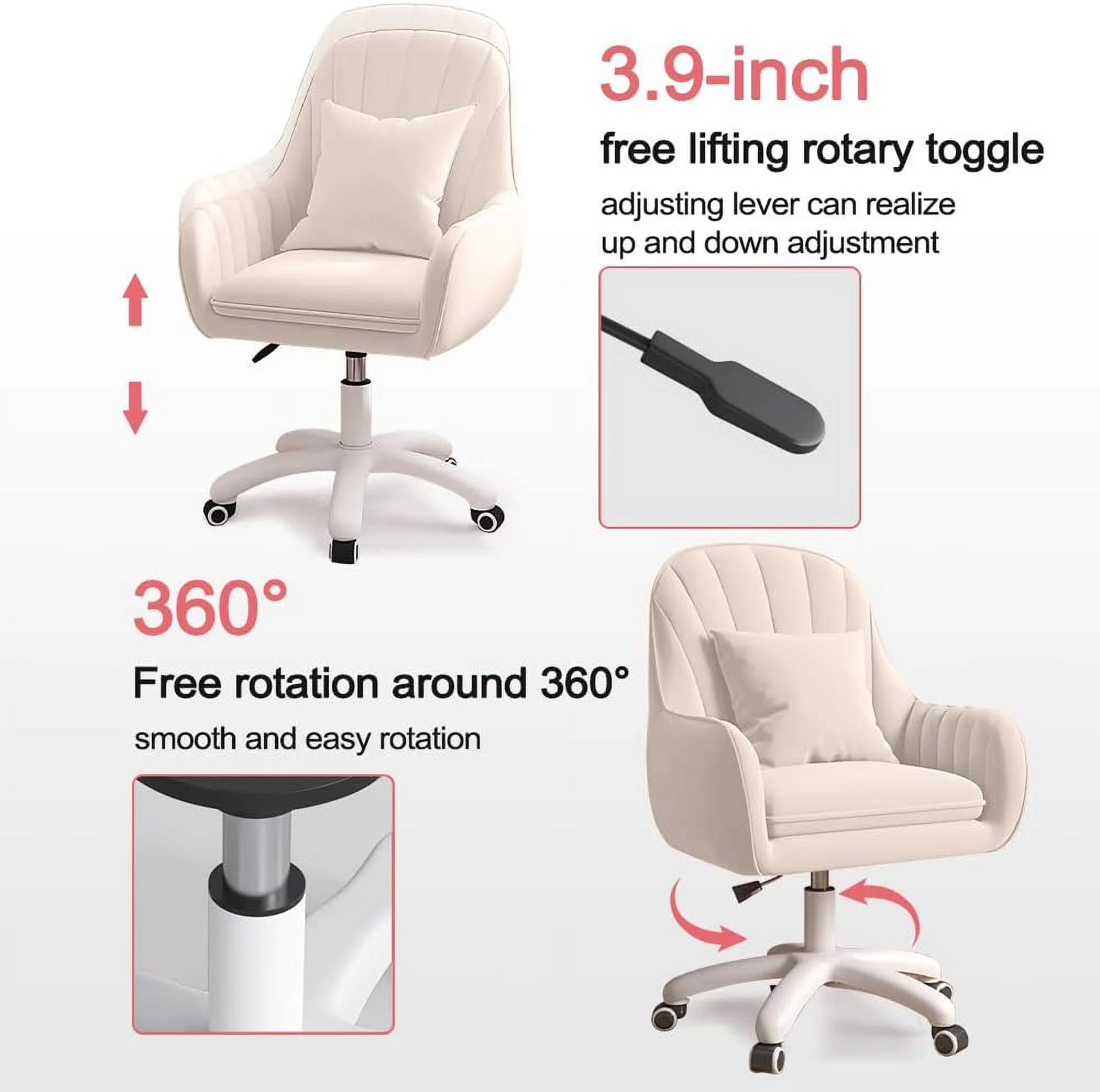 Home Office Chair Computer Chair with Mid - Back Upholstered Modern Tufted Computer Task Chair Swivel Height Adjustable Velvet Accent Chair.white