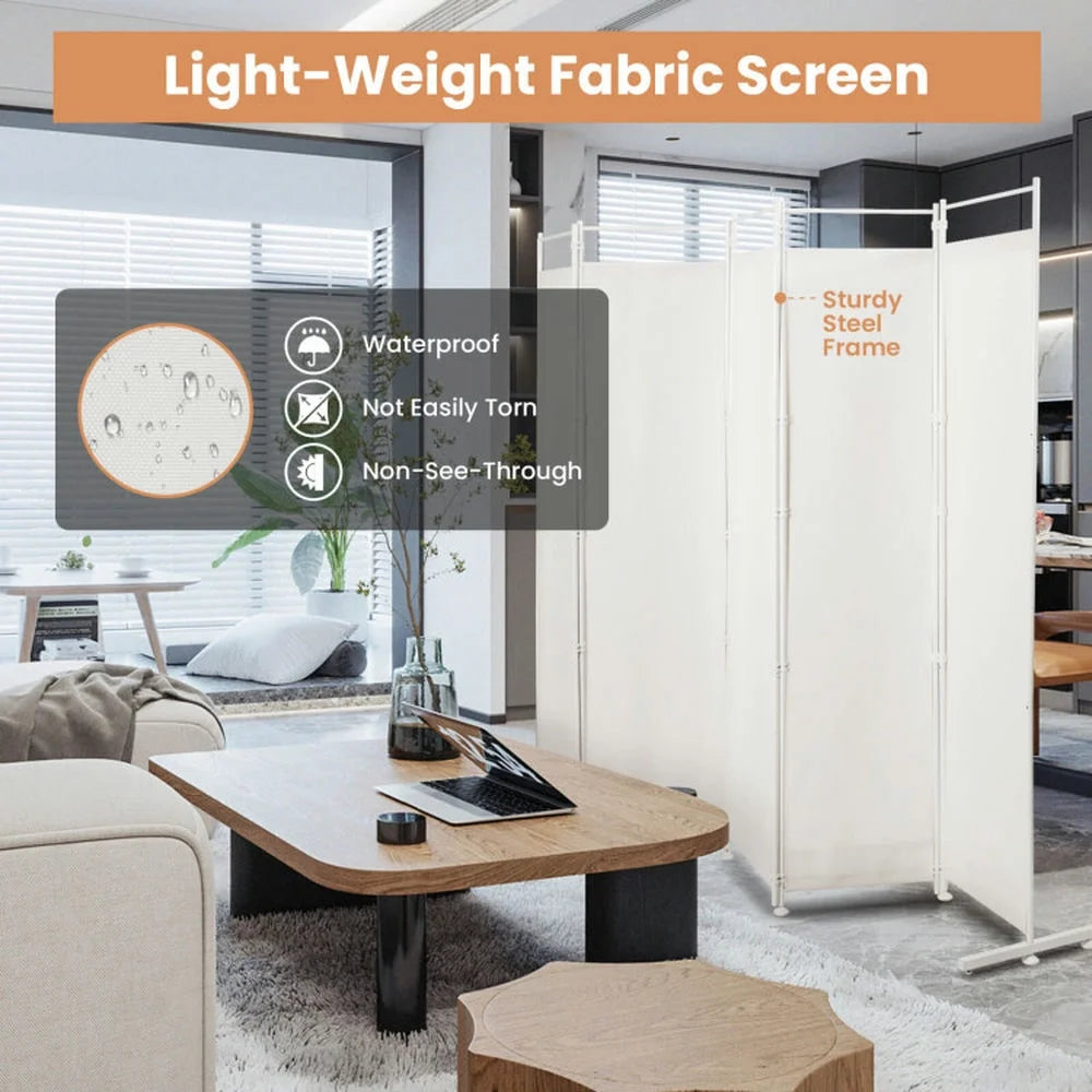 Spaco 6 - Panel Room Divider Folding Privacy Screen, Privacy Screen with 7 Large Adjustable Foot Pads and 2 Support Tubes, Room Divider for Indoor As Home, White