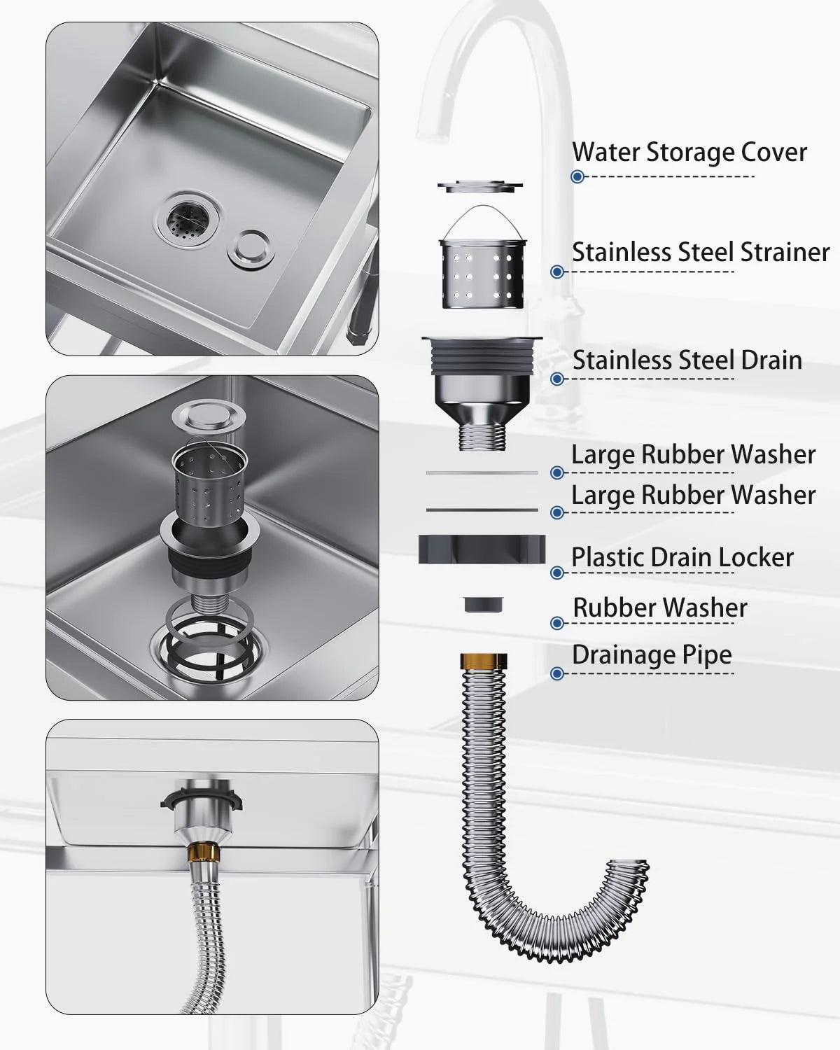 AECOJOY Stainless Steel Utility Sink, Free Standing Single Bowl Commercial Kitchen Sinks with Faucet
