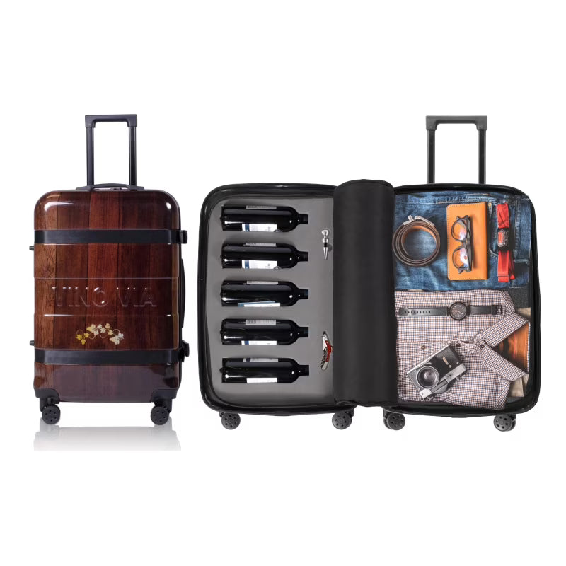 The Ten (10 - Bottle) Wine Luggage, TSA Approved Anti - Theft Zipper, Lightweight Hard Shell Spinner Suitcase