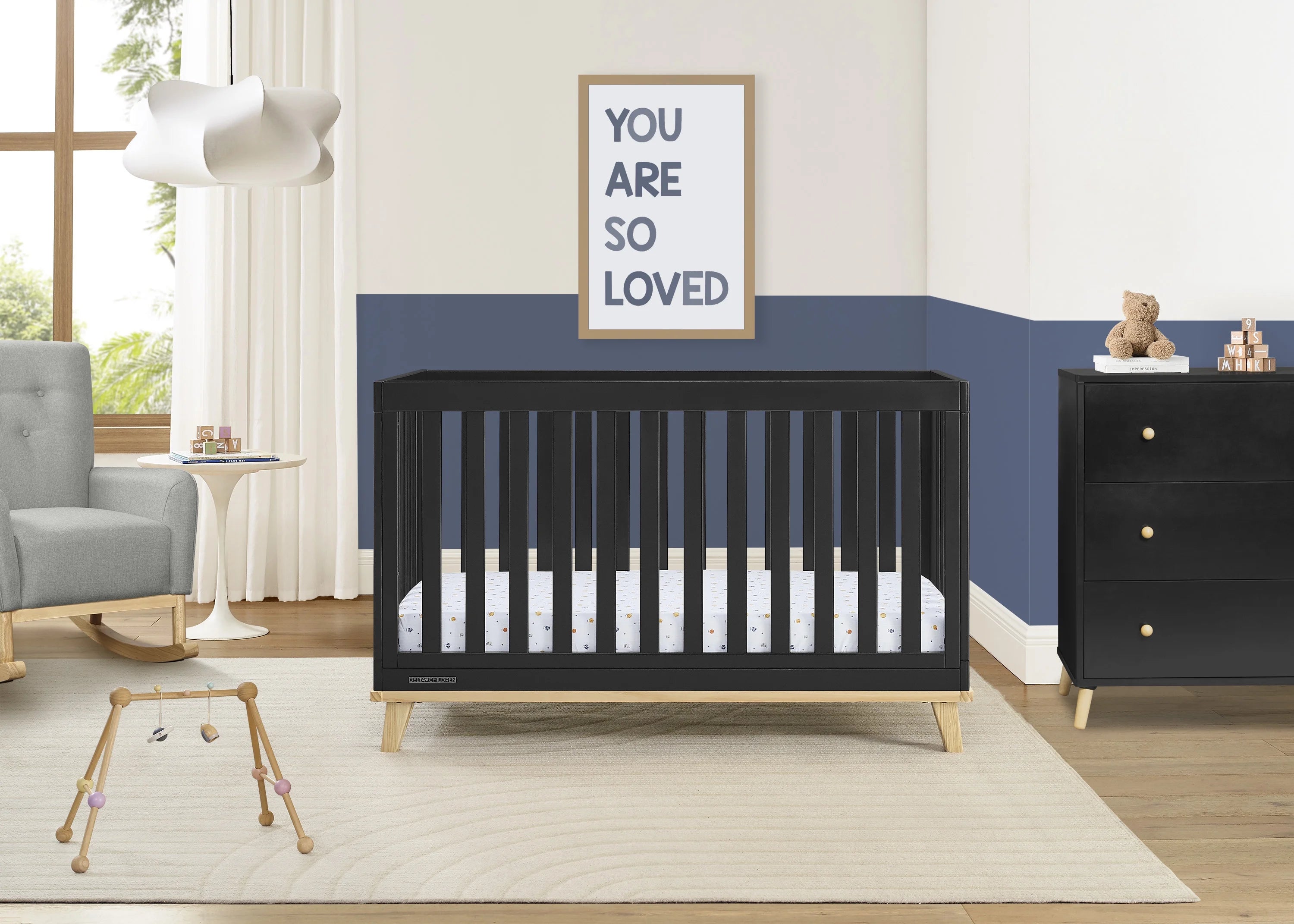 Delta Children Frankie 4 - in - 1 Convertible Crib - Greenguard Gold Certified, Black with Natural
