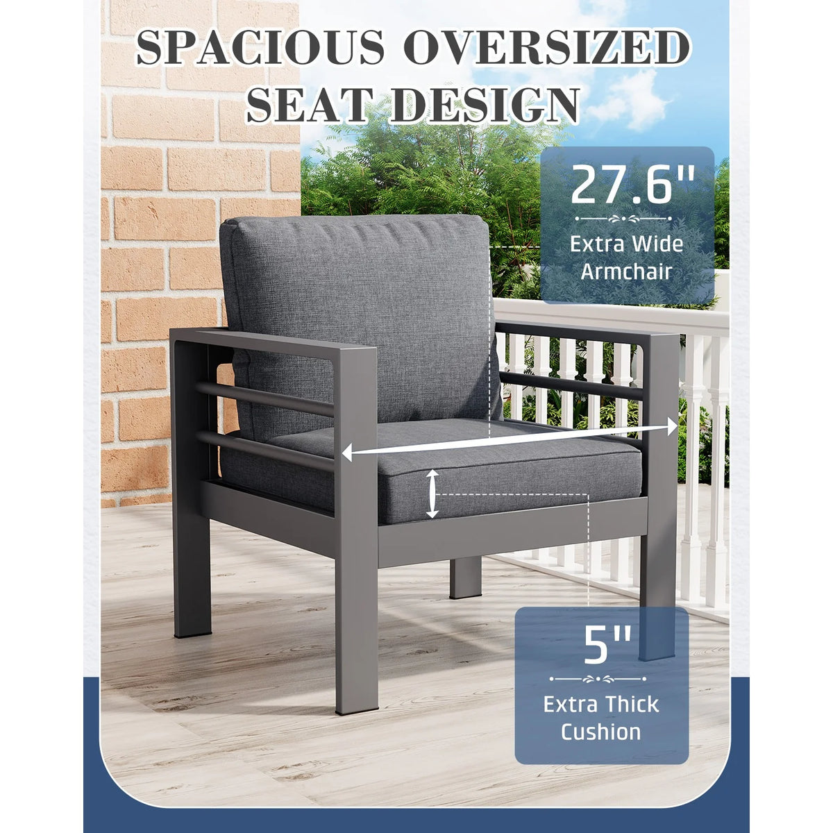 AECOJOY Aluminum Patio Furniture Set, 5 Pieces Outdoor Sectional Sofa Set, Dark Gray