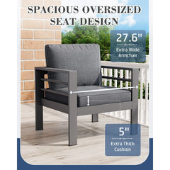 AECOJOY Aluminum Patio Furniture Set, 5 Pieces Outdoor Sectional Sofa Set, Dark Gray