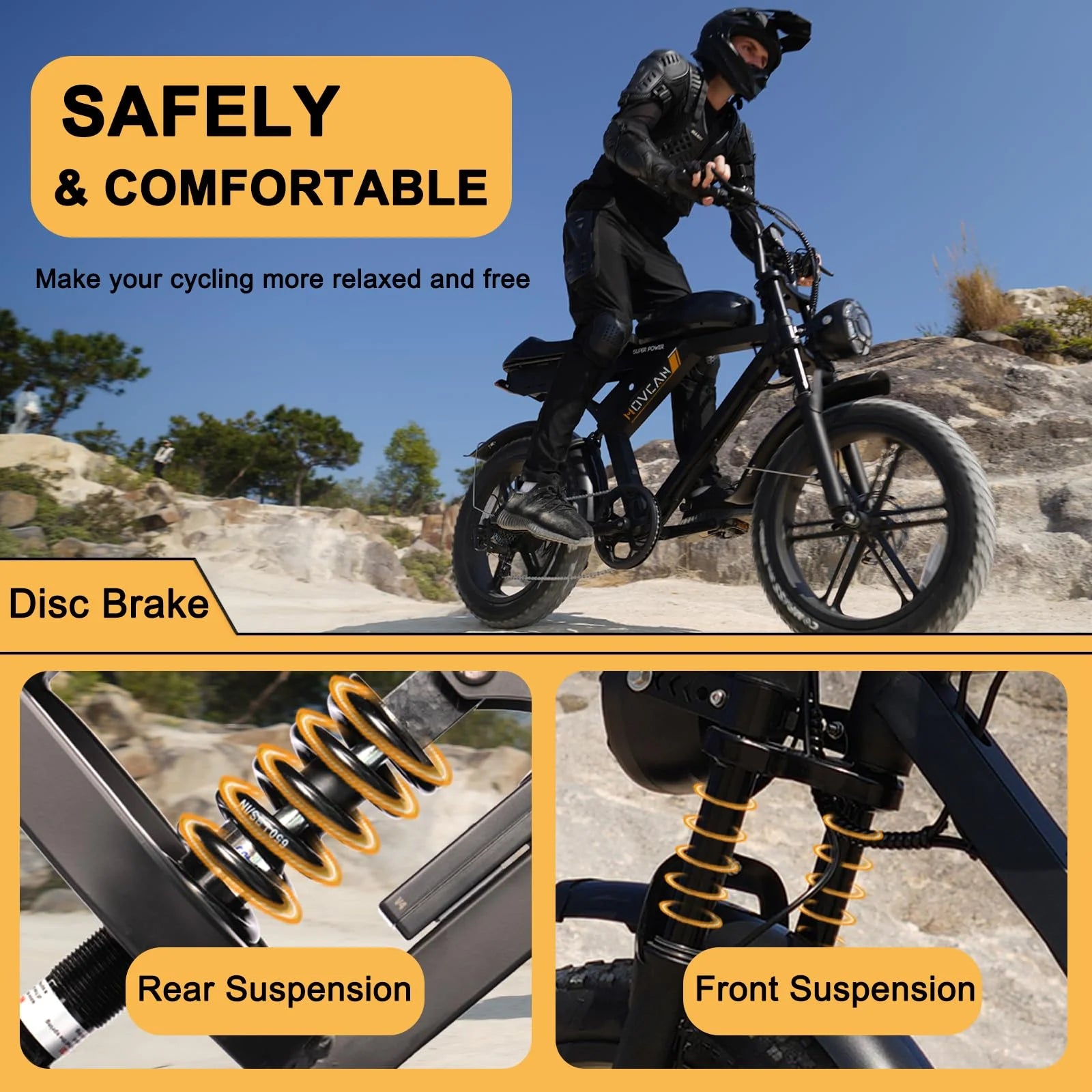Movcan V30 Electric Bike for Adult, 1000W 20" Fat Tire 48V 15.6AH Removable Battery, 28MPH 7 - Speed Disc Brake Off - Road Mountain Ebike UL2849