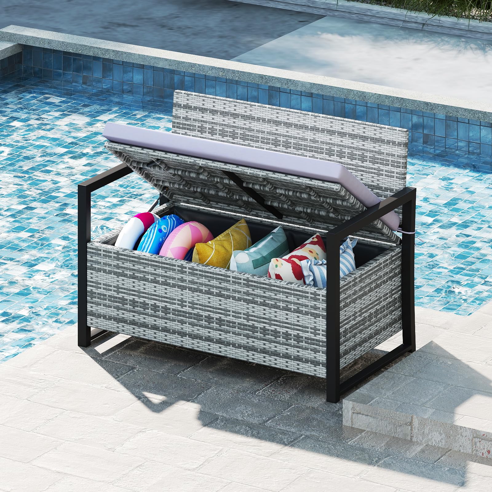 Tangkula 40 Gallon Outdoor Bench with Storage for Backyard