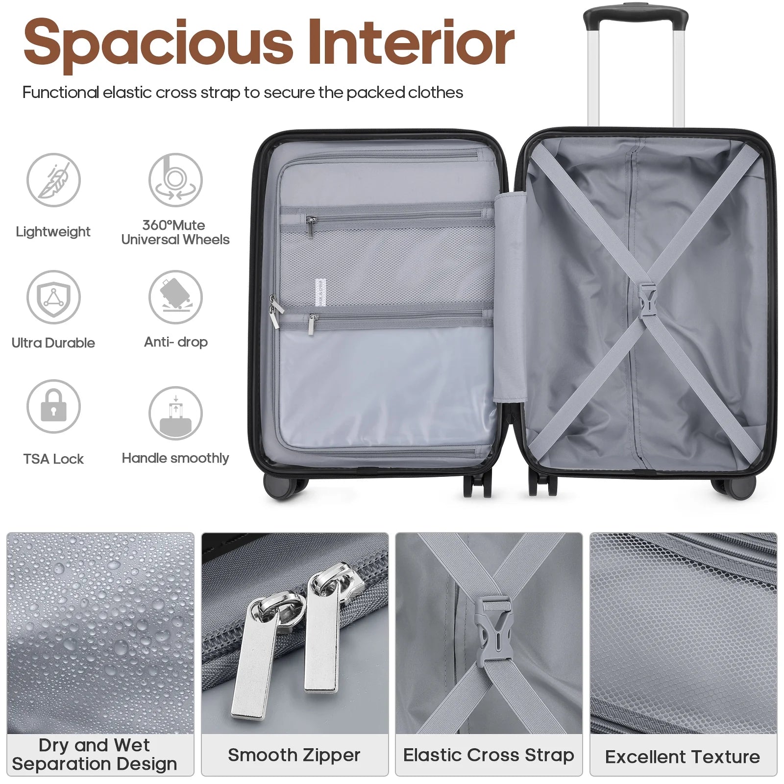 MIUSSE Luggage Sets 3 Piece, 20 in Carry on Luggage with Wheels, 100% PC Hardshell Suitcase with TSA Lock, Carry on Suitcases Airline Approved with Travel Backpack for Men Women
