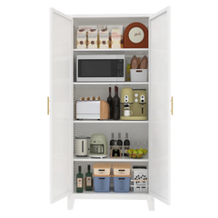 Metal Storage Cabinet with Doors and Adjustable Shelves, 71'' 2 Shapely Doors Cabinet, 5 - Tier Tall Steel Locker for Bedroom, Living Room, Office, Home, White