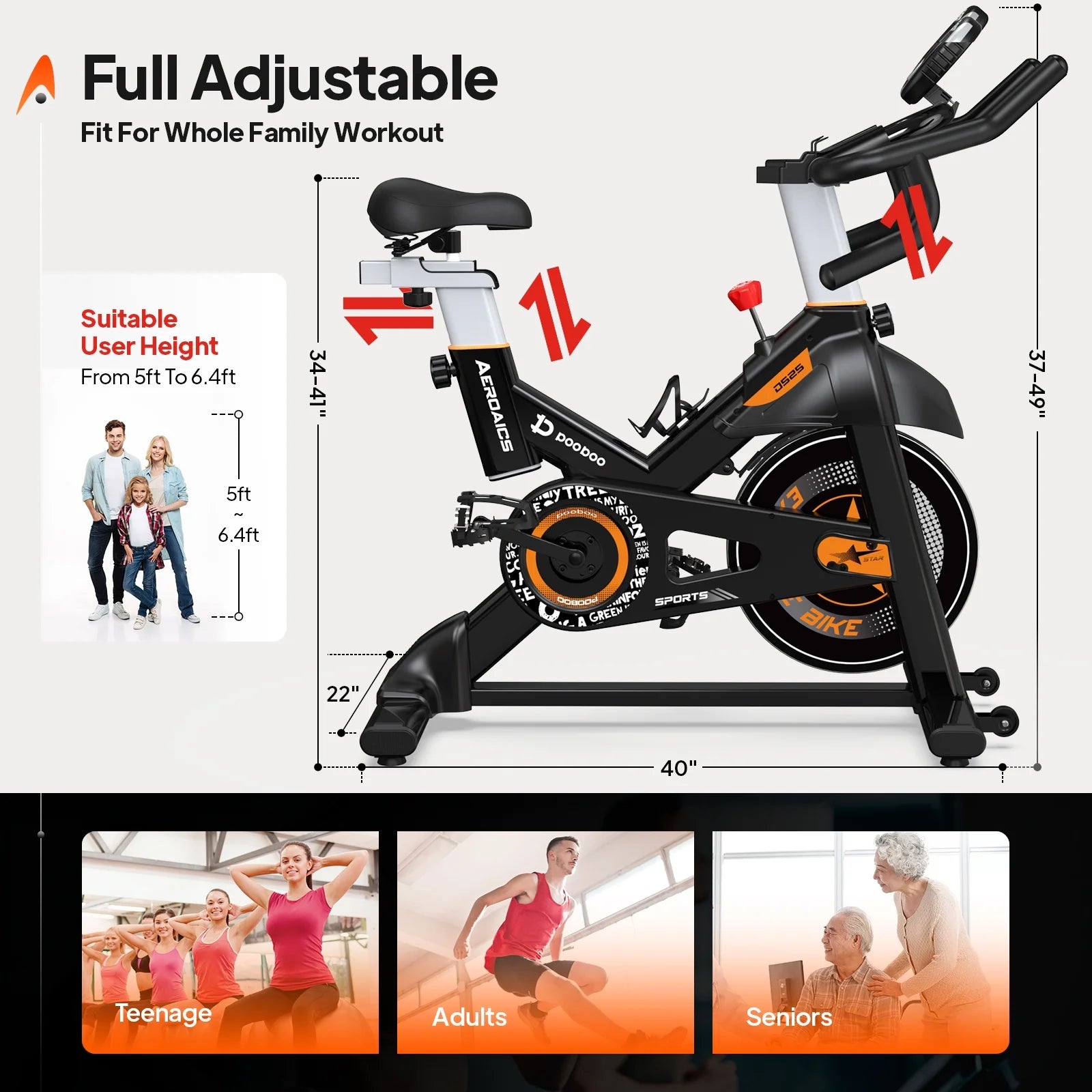 Pooboo Stationary Exercise Bike Indoor Cycling Bike Cycle Bicycle Adjustable Resistance for Home Office Cardio Workout Machine Max Weight 350 lb