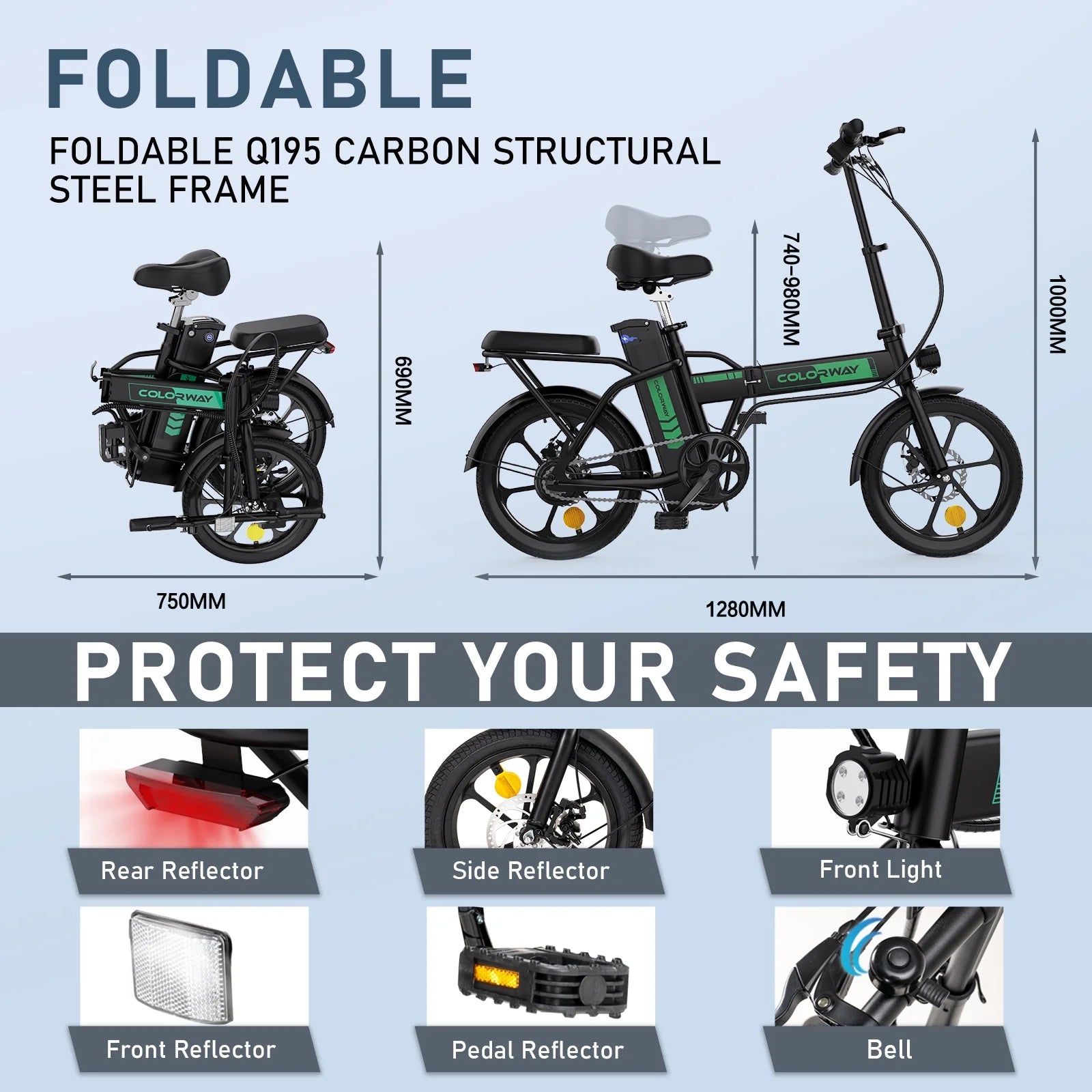 COLORWAY Electric Bike, 500W/10.4ah/36V Removable Battery E Bike, Electric Foldable Pedal Assist E - Bicycle, 19.9MPH Bicycle for Teenager and Adults BK5M UL2849