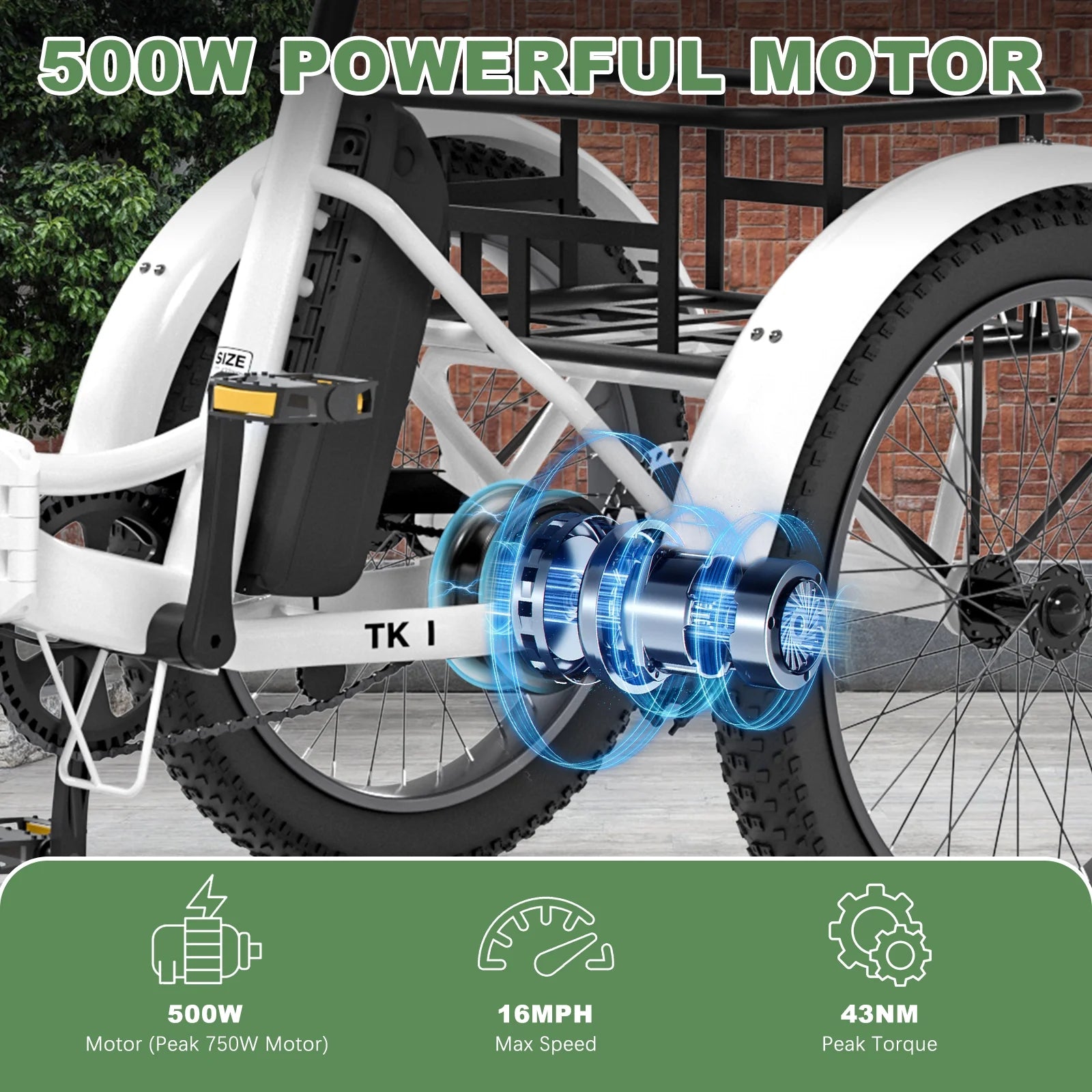 ABORON 3.0 Fat Tire Electric Trike for Senior Foldable E - Bike, 500W Motorized Tricycle Adult 20" Folding 3 Wheel Electric Commute Bike Trike W/48V Battery and Storage Baskets