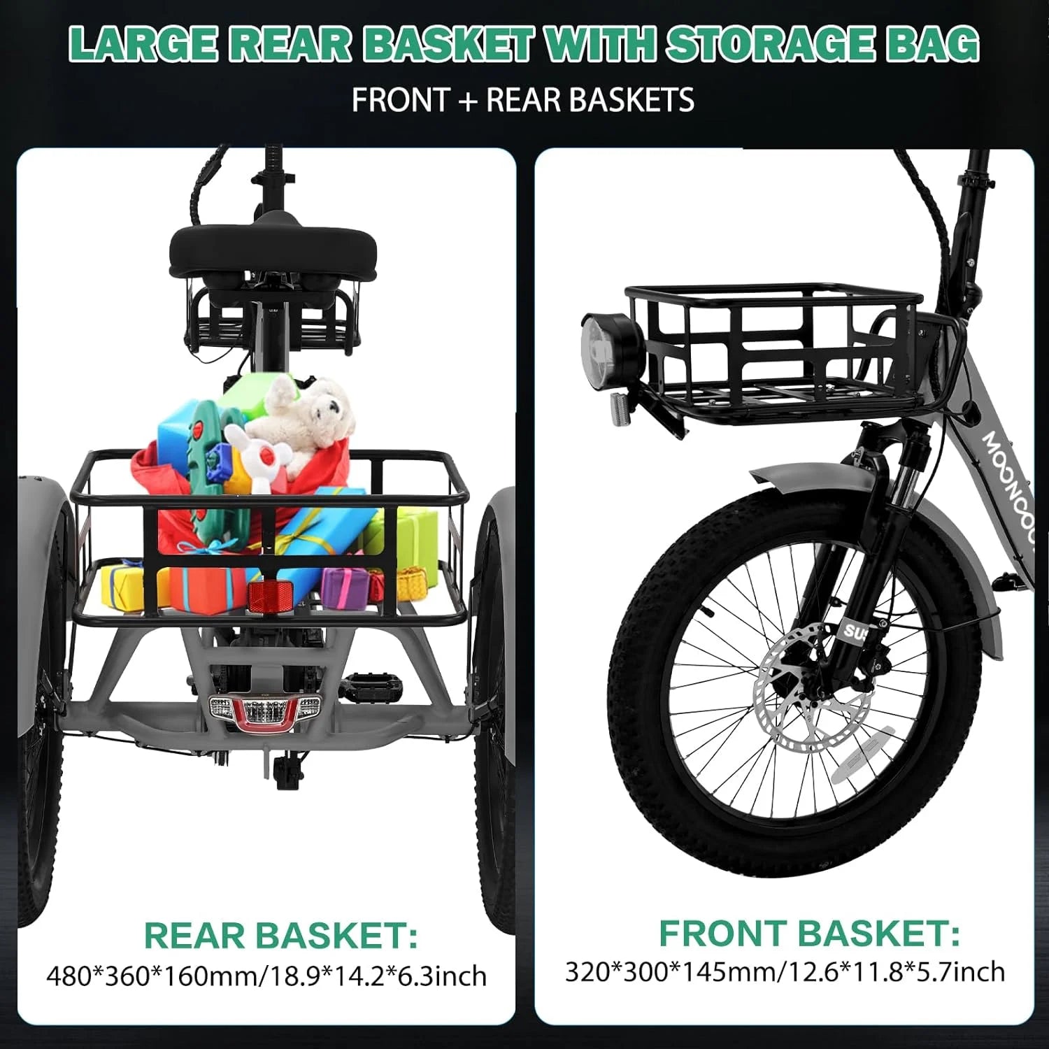 ABORON 3.0 Fat Tire Electric Trike for Senior Foldable E - Bike, 500W Motorized Tricycle Adult 20" Folding 3 Wheel Electric Commute Bike Trike W/48V Battery and Storage Baskets