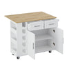 Movable Kitchen Island Cart with 2 Door Cabinet, 2 Drawers and Drop Leaf Top, Island Table with Spice Rack, Towel Holder, Wine Rack and Wheels, Kitchen Storage Cabinet, White