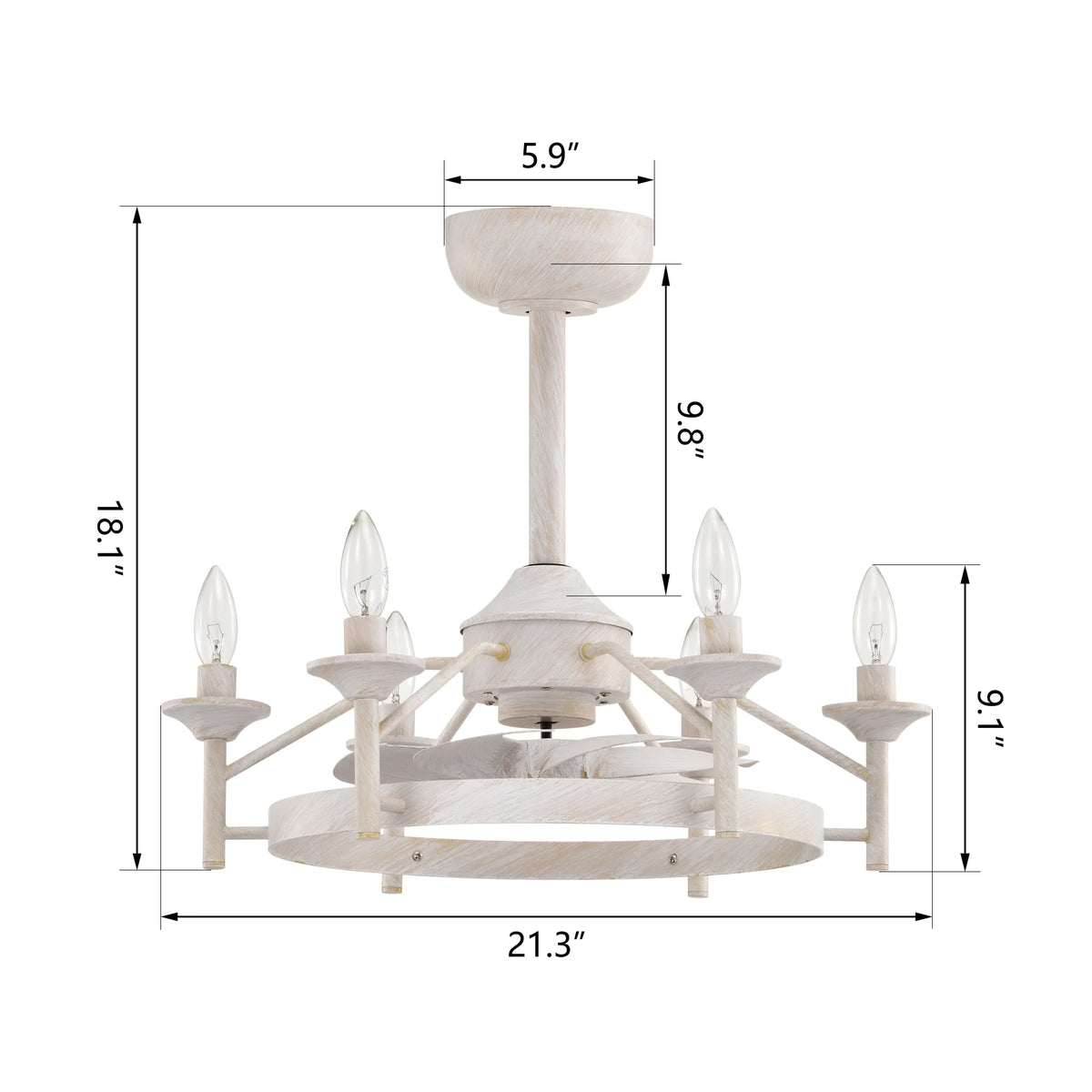 Maxax Candlestick Ceiling Fan with Light, 21" White Vintage Ceiling Fan with Remote Control, 6 Speeds Reversible Timing Ceiling Fan for Bedroom, Living Room