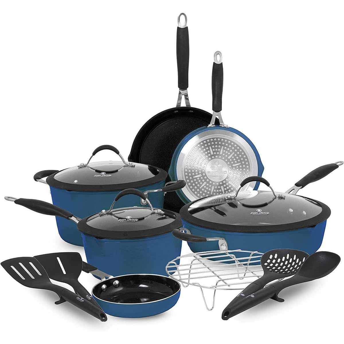 Paula Deen DFCW12SB Family 14 Piece Ceramic Non-Stick Cookware Set Savannah Blue
