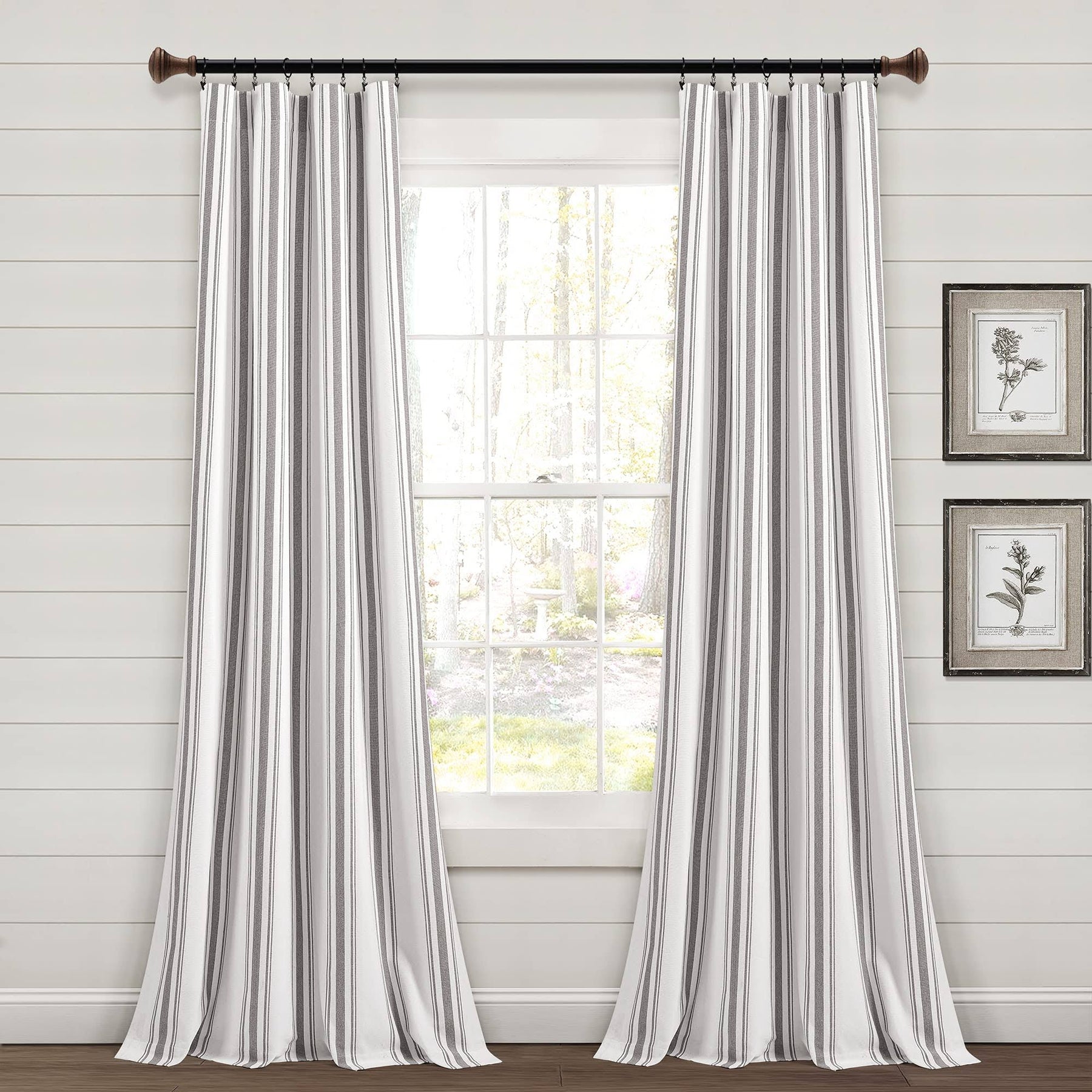 Lush Decor Farmhouse Stripe Yarn Dyed Cotton Window Curtain Panel Pair - 84" x 42" - Gray