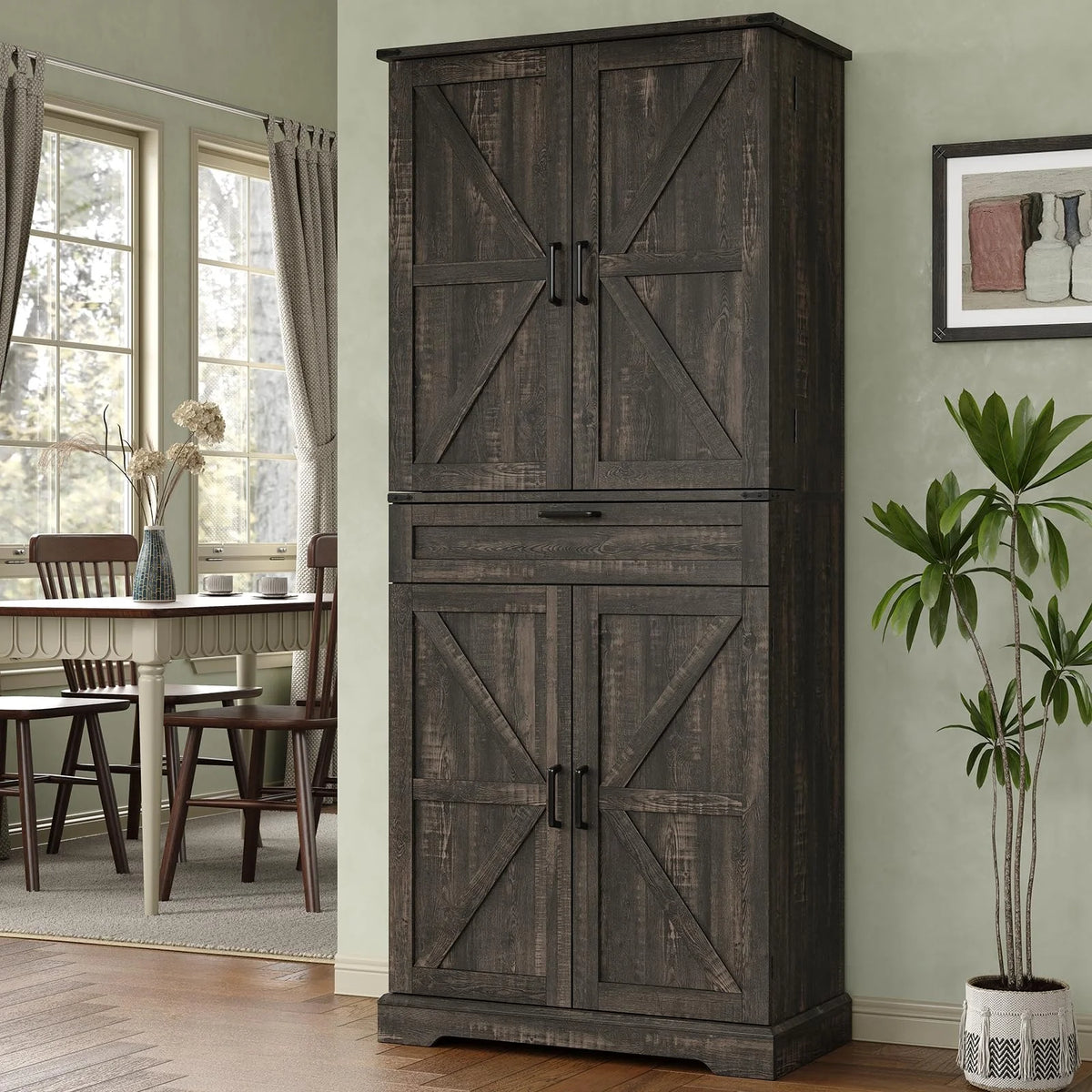 FUSOU 72'' Kitchen Storage Pantry Cabinet, Tall Storage Cabinet with 8 Door Shelves, 2 Cabinets and 1 Drawer, Freestanding Cupboard for Kitchen, Dining Room, Bathroom, Laundry