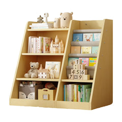 IVV Montessori Kid Bookshelf, Modern Wood Bookcase 4 Tier Children Book Rack Display Toy Storage Organizer Sling Book Rack for Classroom Bedroom Nursery Playroom (Pink)