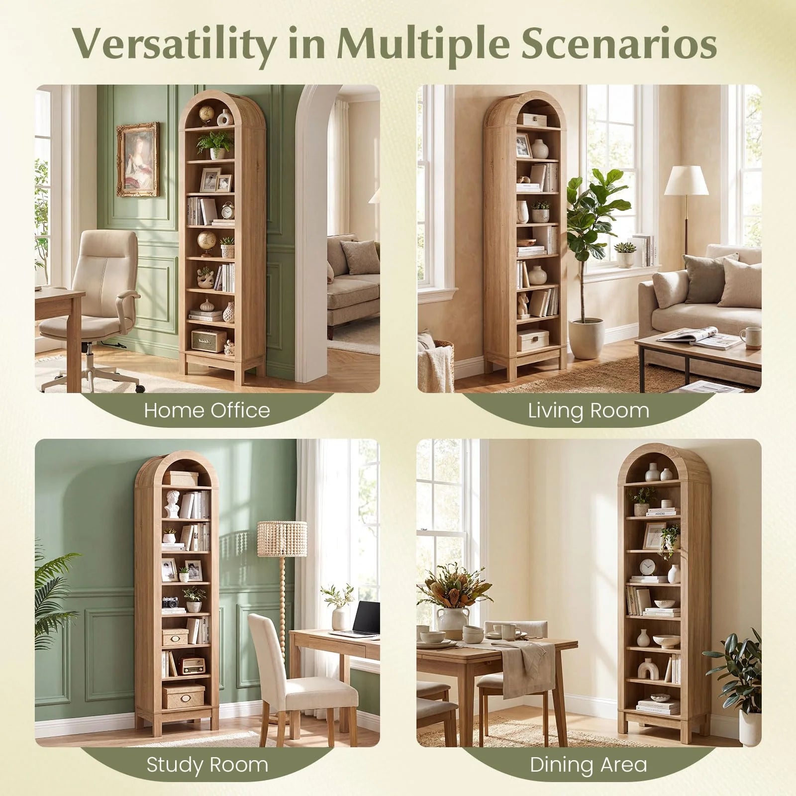 Tangkula 71" Tall Arched Bookcase for Living Room