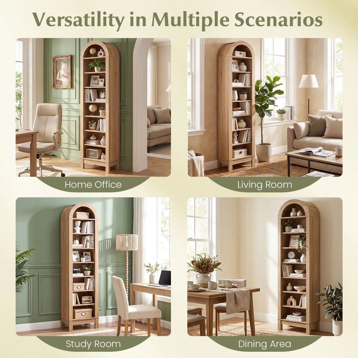 Tangkula 71" Tall Arched Bookcase for Living Room