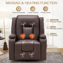 AECOJOY 3 PCS Leather Recliner Sofa Set with Swivel Massage Chair, Brown