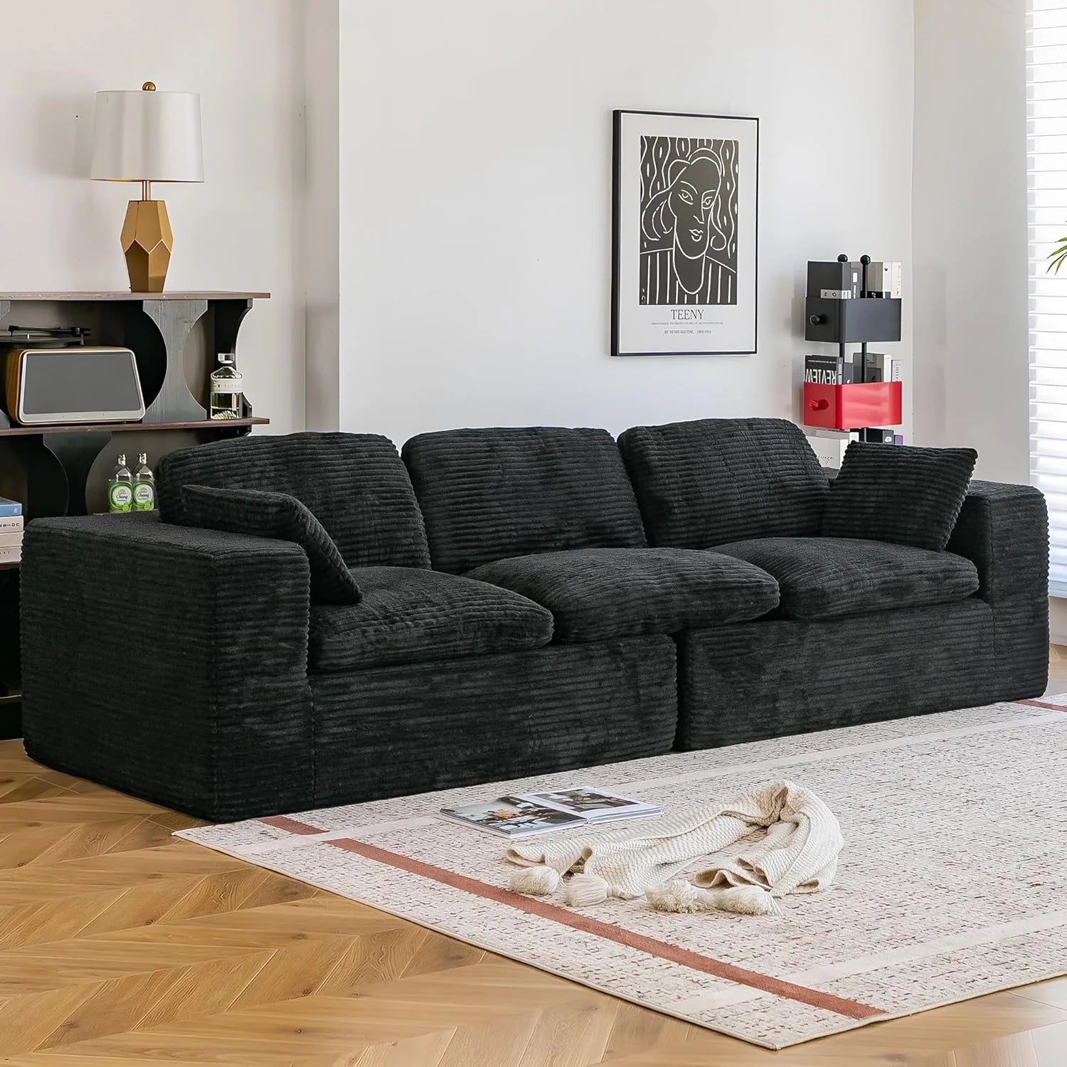 AECOJOY 110" Oversized Sofa for Living Room, 3 Seater Cloud Boneless Couch with Fluffy Seat Cushions