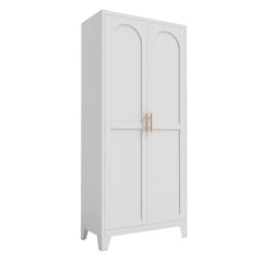 Metal Storage Cabinet with Doors and Adjustable Shelves, 71'' 2 Shapely Doors Cabinet, 5 - Tier Tall Steel Locker for Bedroom, Living Room, Office, Home, White