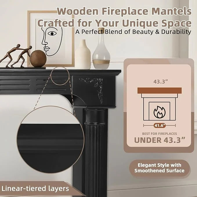 EPICOZY 43.3" Fireplace Mantel, Freestanding Fireplace Surround with Leg for Electric Fireplaces, MDF Mantel Surround with Shelf for Living Room with Decorative Pattern, Anti - Tipping & Waterproof