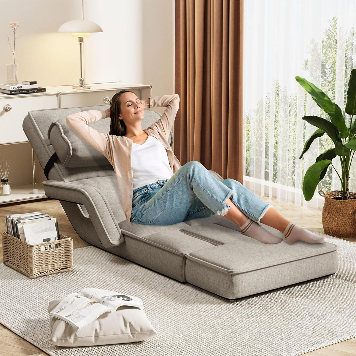 AECOJOY Floor Chair, Padded Folding Gaming Chair with 14-Level Adjustable Backrest, Portable Lazy Sofa