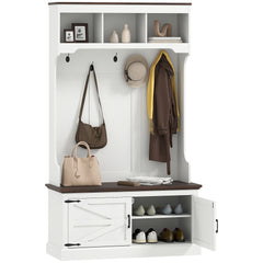 HOMCOM 3 - in - 1 Hall Tree with Shoe Storage, Standing Coat Rack with Shoe Bench, Entryway Furniture with Five Hooks, White Wood Grain