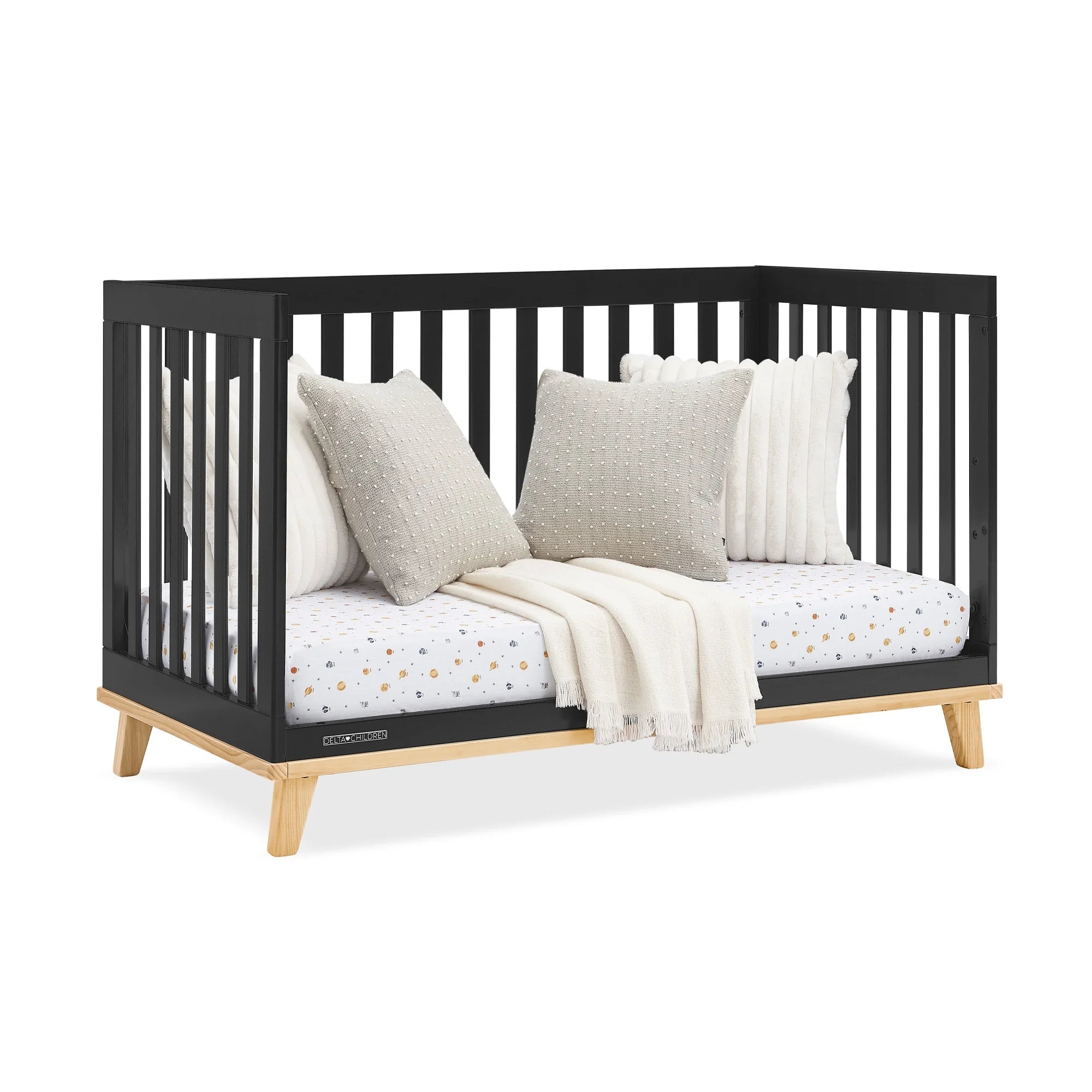 Delta Children Frankie 4 - in - 1 Convertible Crib - Greenguard Gold Certified, Black with Natural