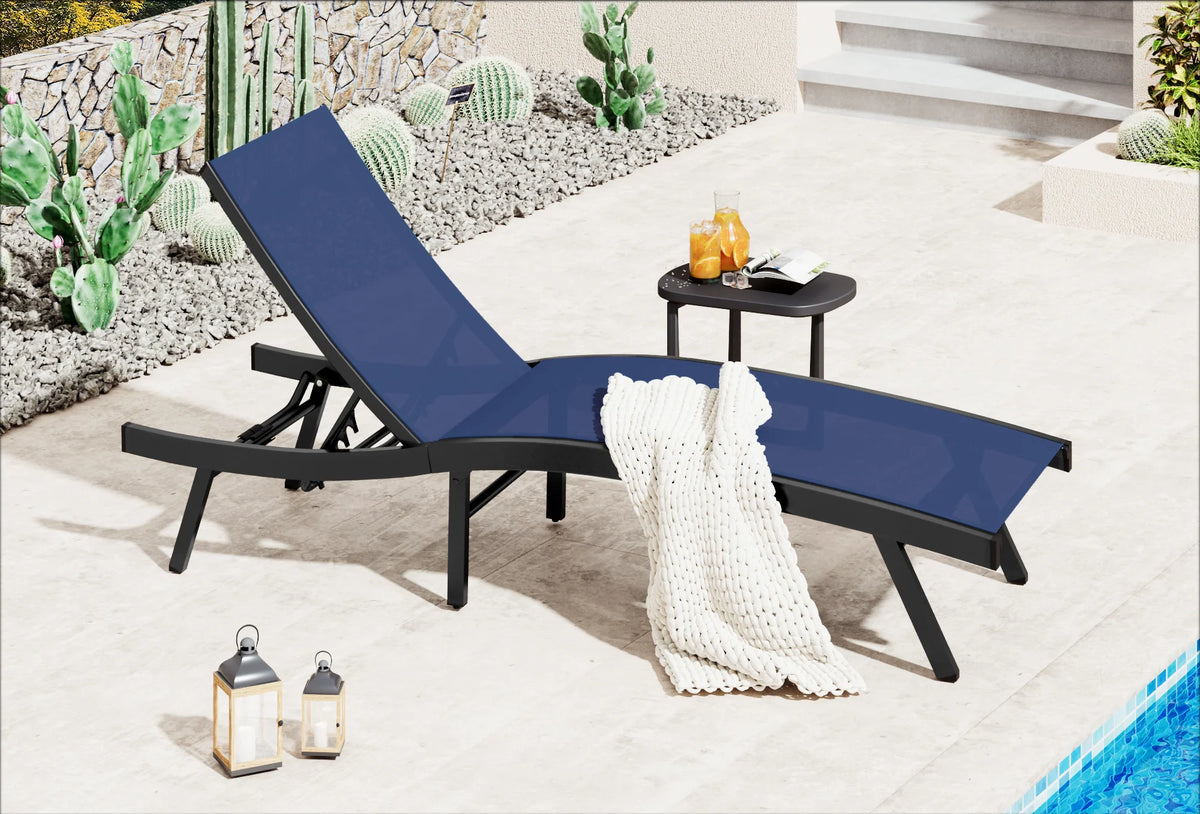 AECOJOY Outdoor Chaise Lounge, All Weather Pool Lounge Chairs Ergonomic Design (Navy, 2 PCs)