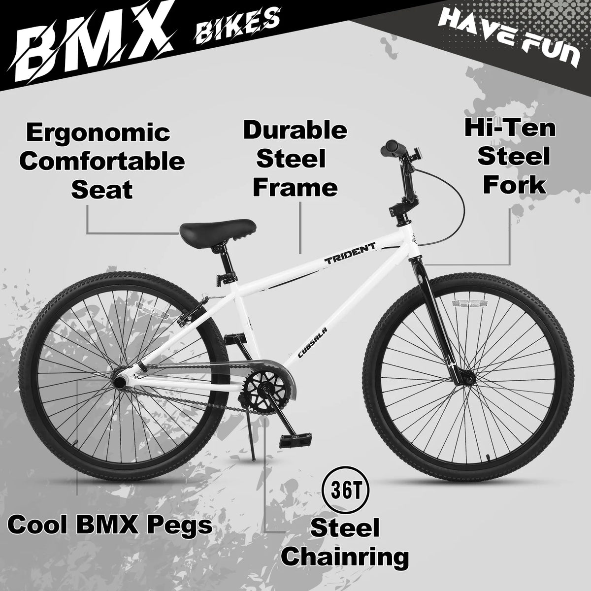 Cubsala 24 in BMX Race Bike Trident Bicycles Beginner - Level to Advanced Riders with 2 Pegs Trick Cycling and Professional Riding, Black