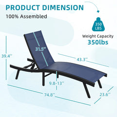 AECOJOY Outdoor Chaise Lounge, All Weather Pool Lounge Chairs Ergonomic Design (Navy, 2 PCs)
