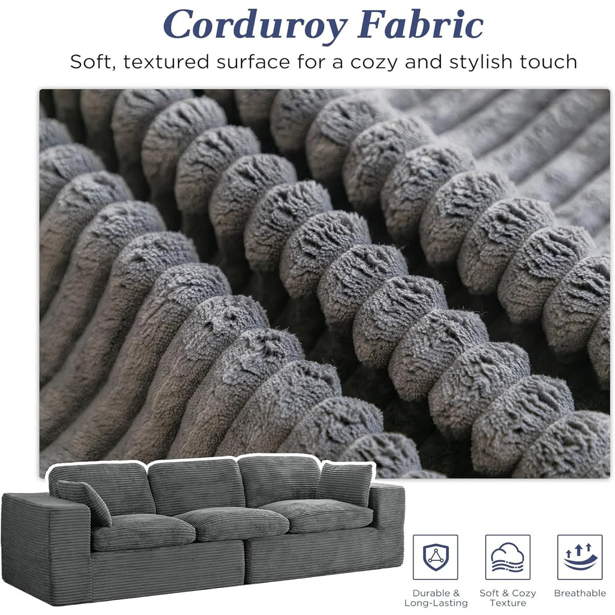 AECOJOY 110" Oversized Sofa for Living Room, 3 Seater Cloud Boneless Couch with Fluffy Seat Cushions