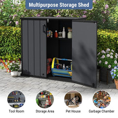 175 Gallon Outdoor Storage Shed, All-Weather Resin Patio Storage Box with Floor, Lockable Door & Removable Shelf, Waterproof Garden Tool Shed
